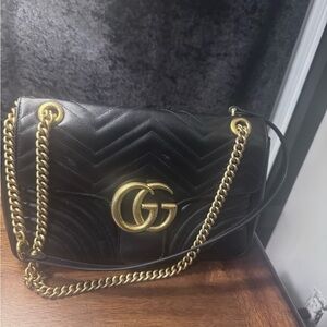 Gucci Black Quilted Shoulder Bag with Gold Chain